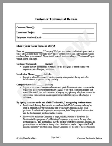Customer Testimonial Release Form
