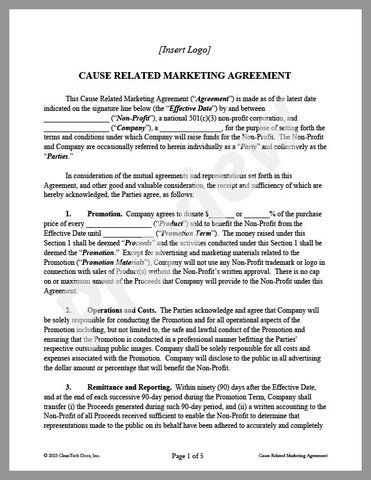 Cause Related Marketing Agreement
