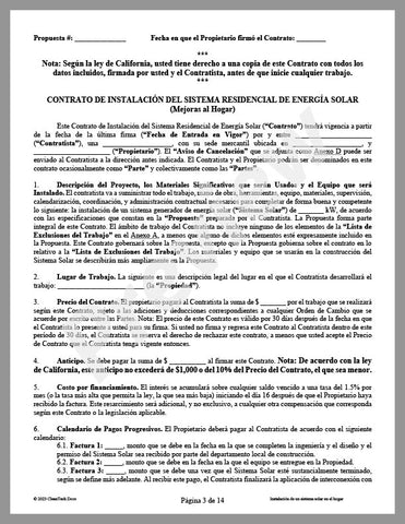 Residential Solar System Installation Agreement (CA) - Spanish Translation