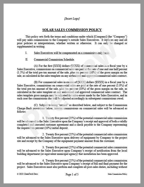 Solar Sales Commission Policy - Renewable energy legal forms from CleanTech Docs