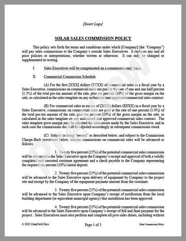 Solar Sales Commission Policy