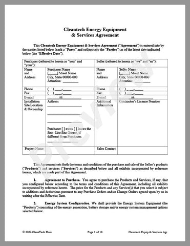 Cleantech Energy Equipment & Services Agreement (Configuration Agreement)